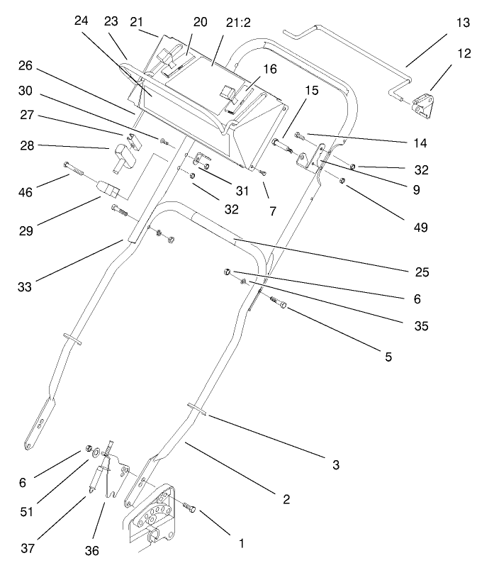 Handle And Control Assembly Diagram and Parts List for 11003 200000001 - 200999999 Lawn Boy Lawn Mower